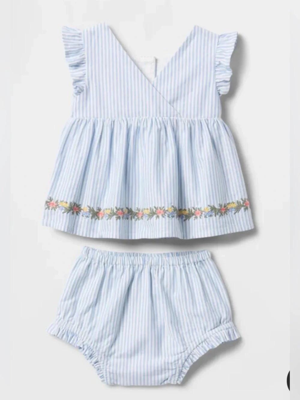 Baby Gap Ruffle Bubble Outfit Set-Blue Stripe, Size:6-12M